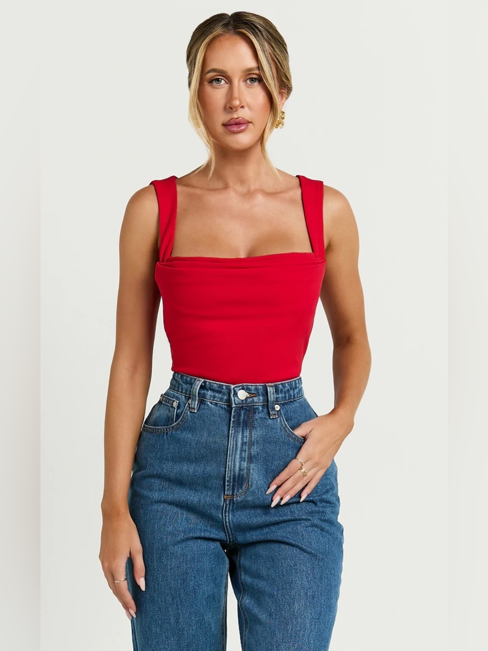 Showpo Donna Cowl Neck Corset Top in Red